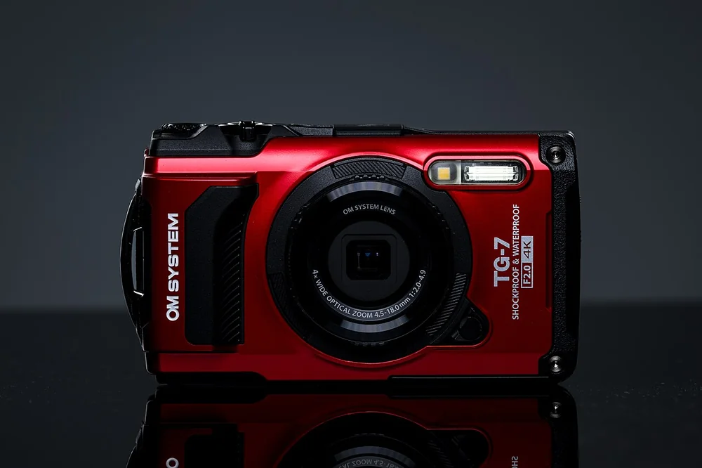 OM System Tough TG-7 fixed-lens rugged compact camera.
